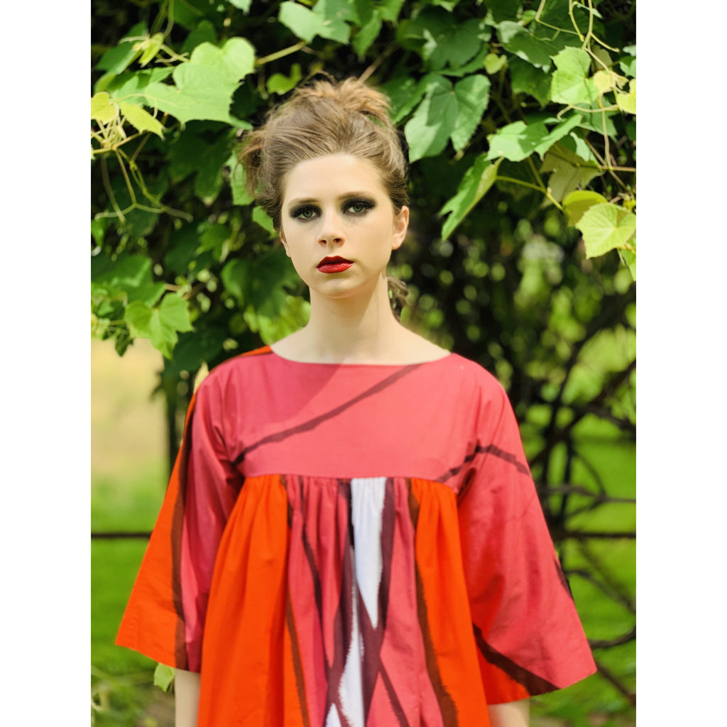 Vintage Marimekko Gown Red Pink Cotton 1970s Heavy Cotton XS Womens Dress marimekko The Best Vintage Clothing