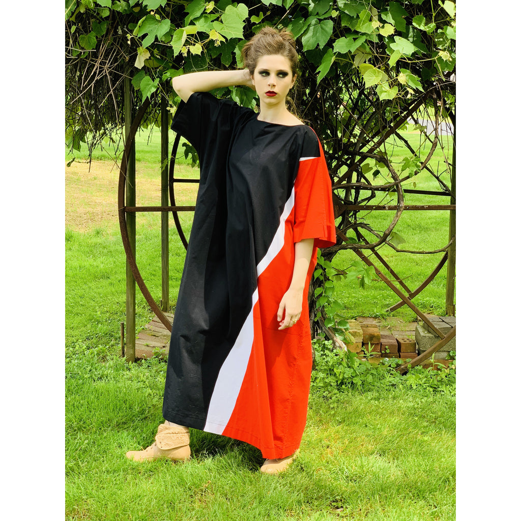Vintage Marimekko Maxi Gown Red Black Cotton 1976 Sz M Striking marimekko The Best Vintage Clothing