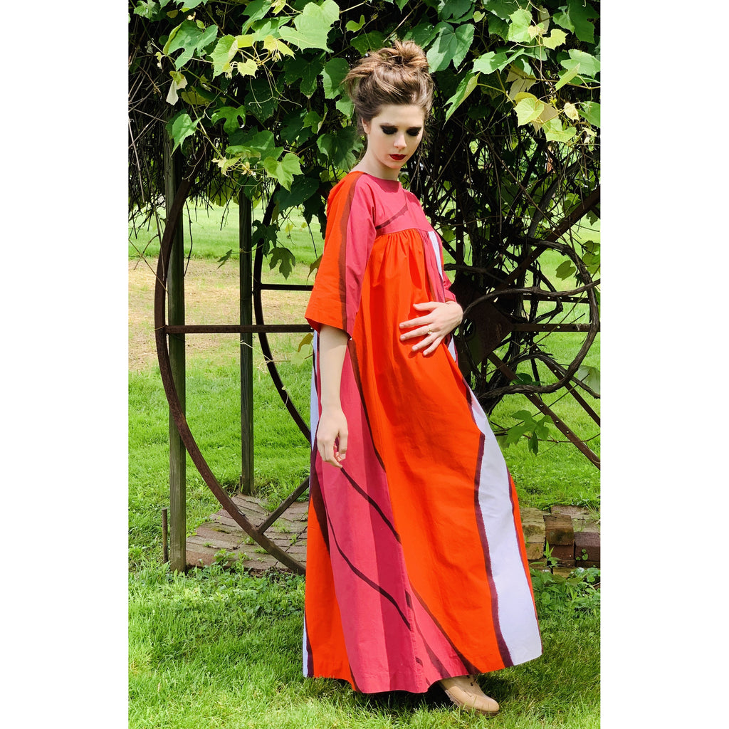 Vintage Marimekko Gown Red Pink Cotton 1970s Heavy Cotton XS Womens Dress marimekko The Best Vintage Clothing