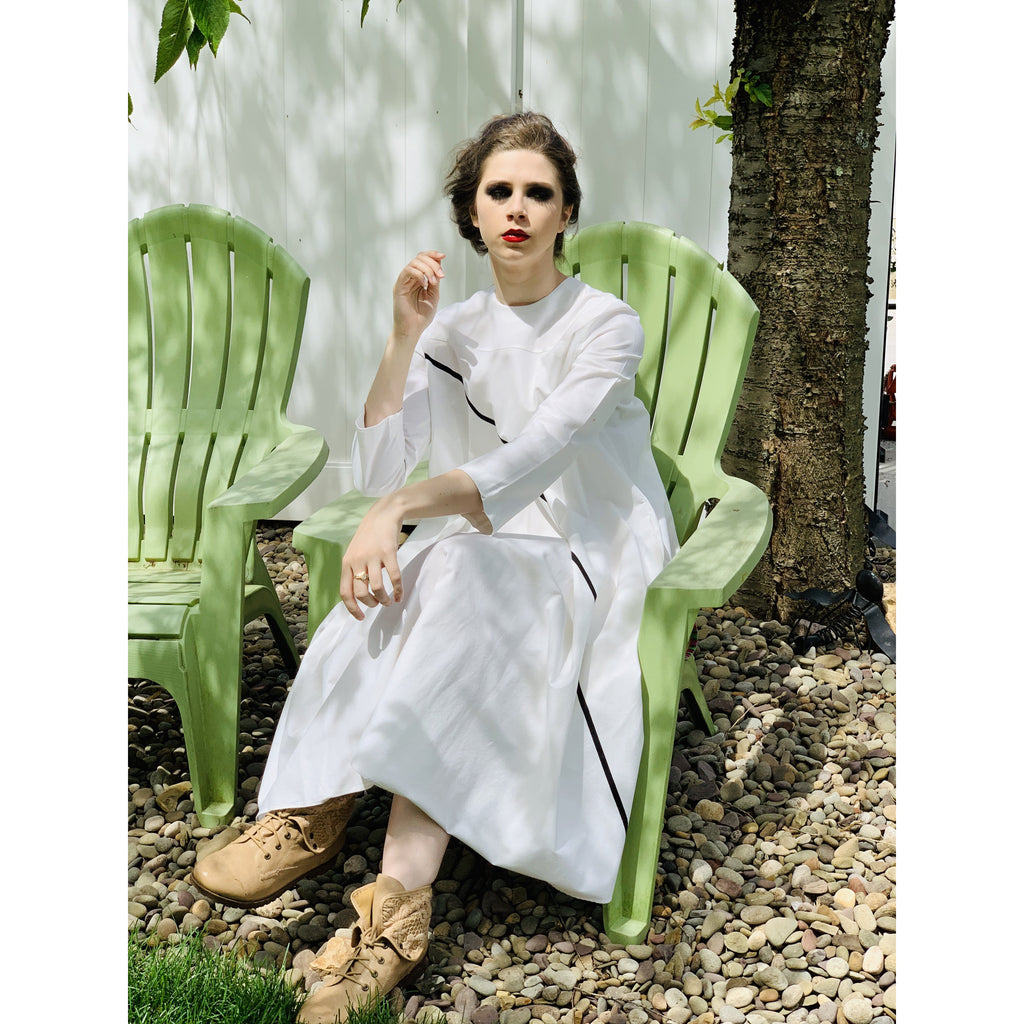 Vintage Vuokko Tent Dress White w/ Black Single Line Sz 38 S/M 1970s marimekko The Best Vintage Clothing