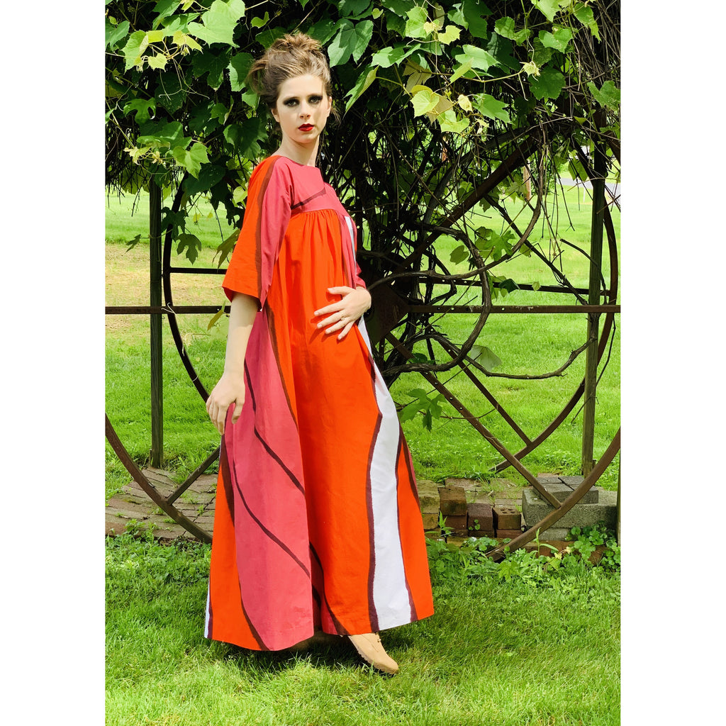 Vintage Marimekko Gown Red Pink Cotton 1970s Heavy Cotton XS Womens Dress marimekko The Best Vintage Clothing