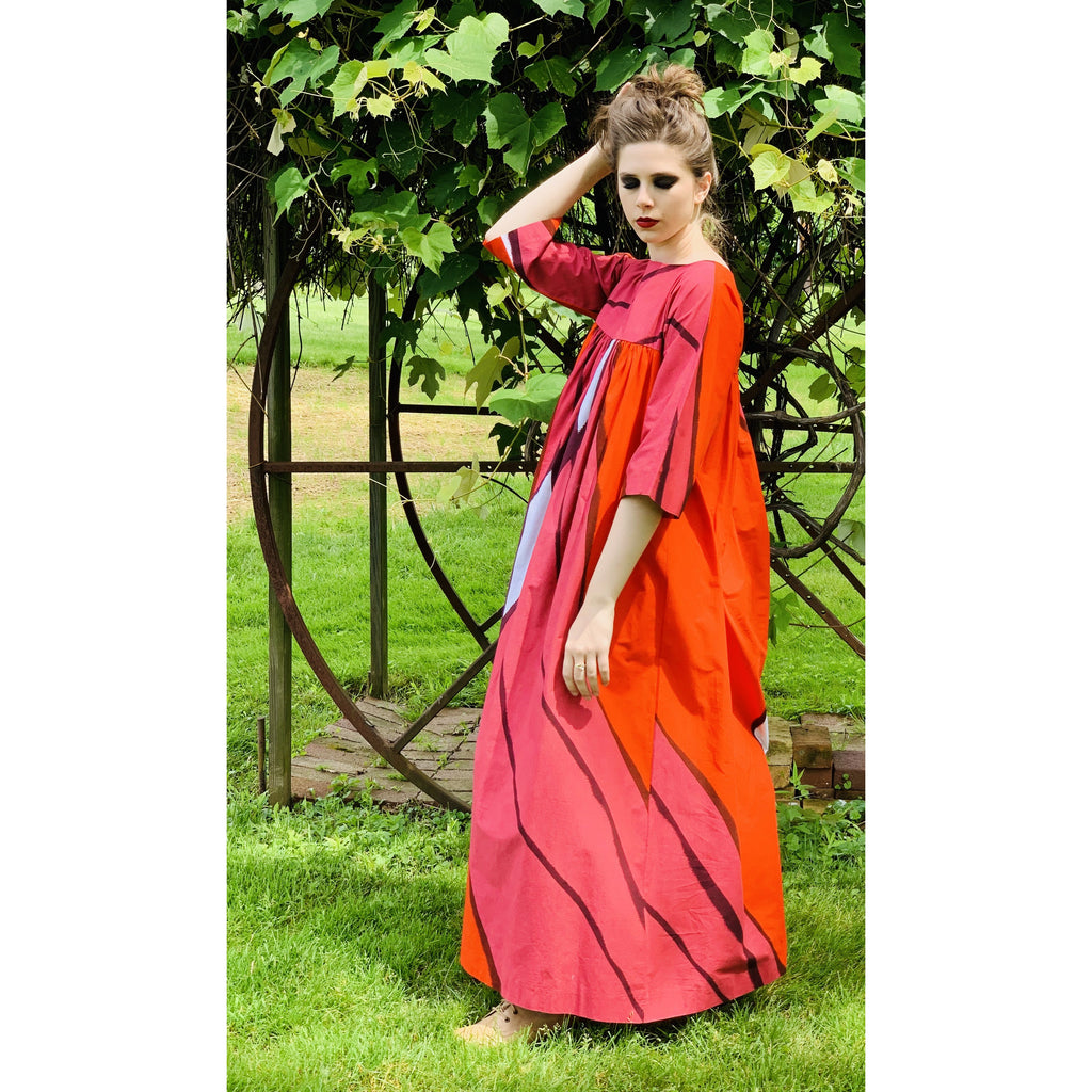 Vintage Marimekko Gown Red Pink Cotton 1970s Heavy Cotton XS Womens Dress marimekko The Best Vintage Clothing