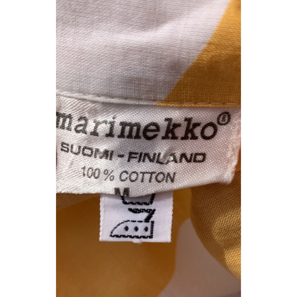 Marimekko Gown ”Jokeri” Annika Rimala Vintage 1970s Yellow White Huge Hem Maxi SZ M marimekko The Best Vintage Clothing