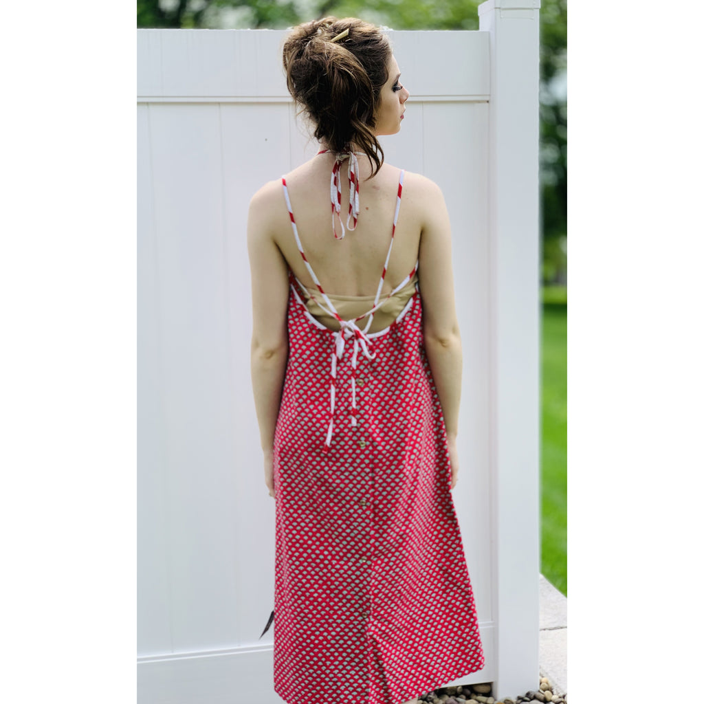 Vintage Marimekko Dress 1968 RARE S/M Halter Style Red Green Mini Print marimekko The Best Vintage Clothing