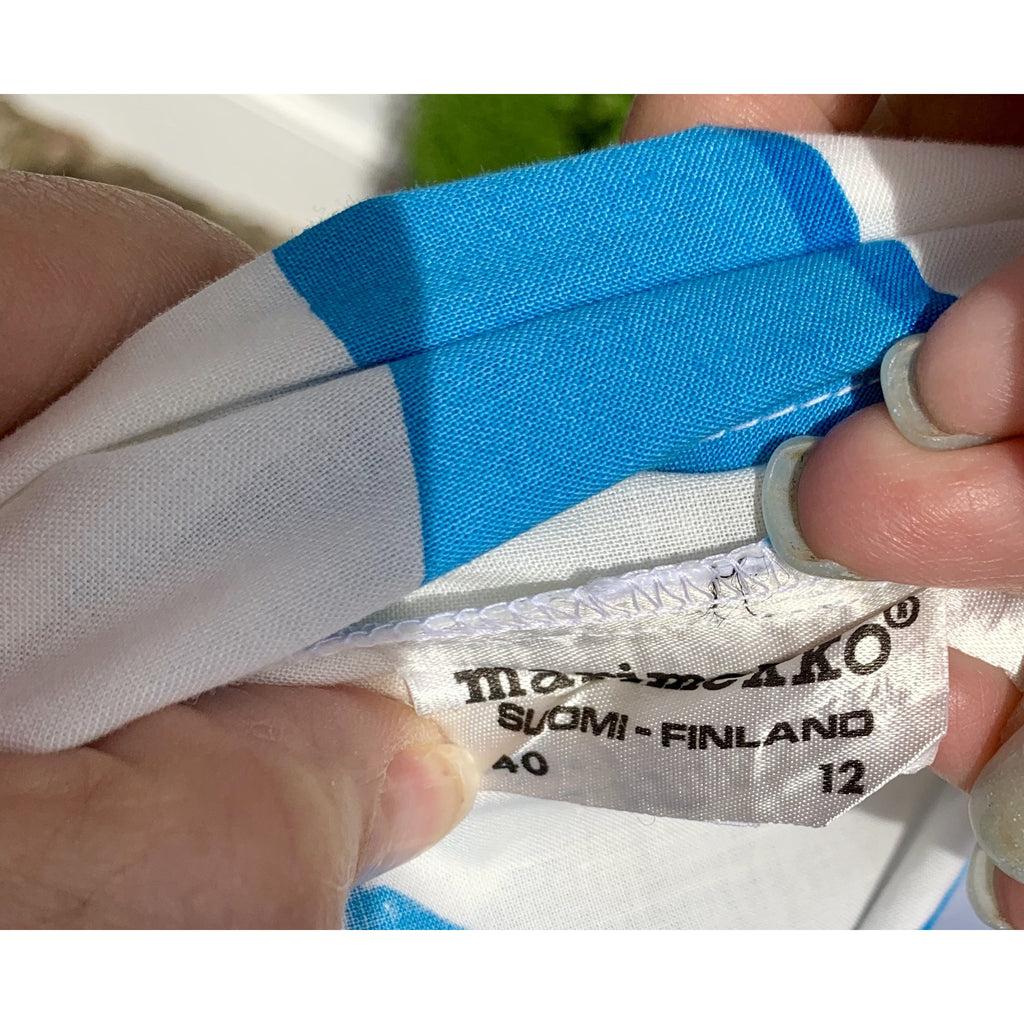 VTG 1966 RARE Marimekko Maxi Gown Turquoise Blue, White, Yellow ”Keidas” by Annika Rimala Small marimekko The Best Vintage Clothing