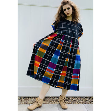 Vintage Marimekko Dress Black/Color Plaid Hidden Style Midi Gown 1970s Size L marimekko The Best Vintage Clothing