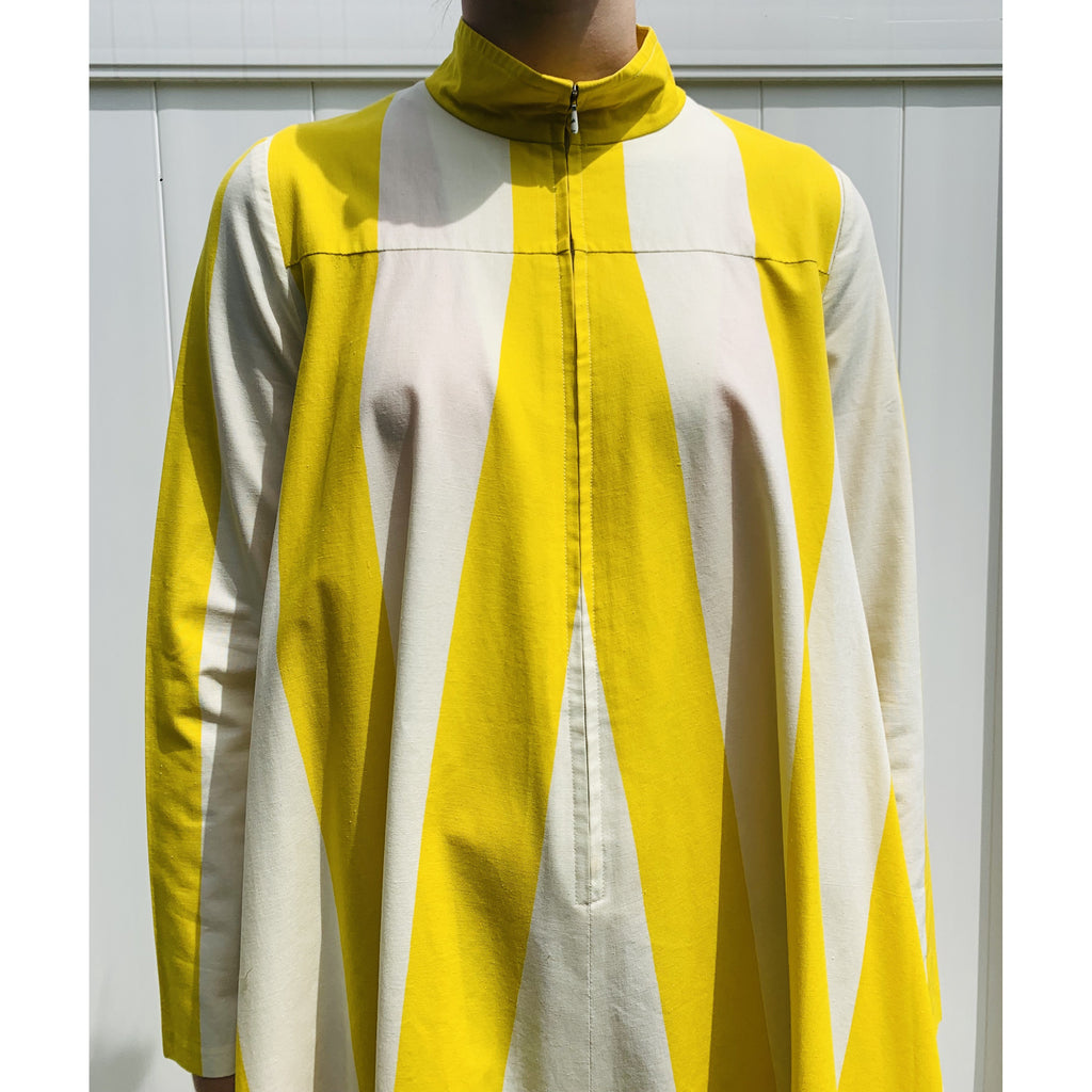 Vintage Vuokko Awning Stripe Gown, Iconic Style, Finnish Designer 1970s Yellow White marimekko The Best Vintage Clothing