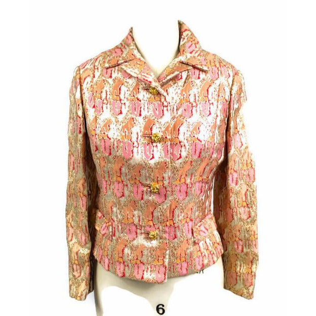 Gino Charles Vintage 60s  Designer Cocktail Jacket Pink Orange Sherbet Colors & Gold Metallic 10 - The Best Vintage Clothing
 - 1