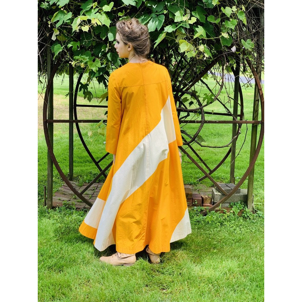 Vintage ”Metsä” Vuokko Nurmesniemi Womens Tent Dress 70s M EU42 Yellow White Stripe Cotton marimekko The Best Vintage Clothing