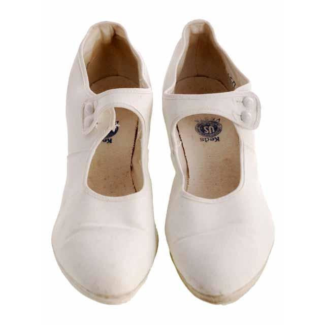 RARE KEDS Vesta Vintage Canvas Off White Heels Shoes Ladies 7-7.5 Rubber Soles Shoes,On Sale Keds