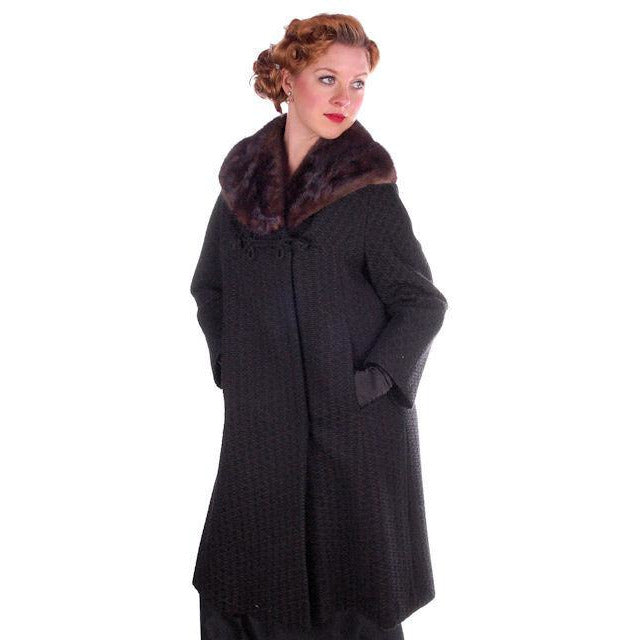 Vintage Wool Sack Coat Black & Brown Print Sterling Lindner 1950S 44 Bust Cart2cart The Best Vintage Clothing