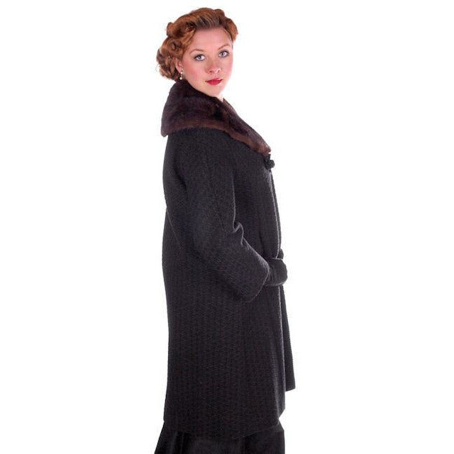 Vintage Wool Sack Coat Black & Brown Print Sterling Lindner 1950S 44 Bust Cart2cart The Best Vintage Clothing