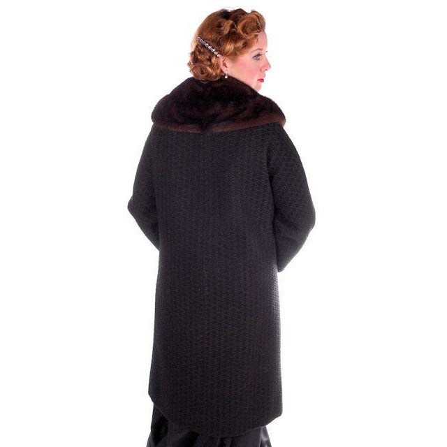 Vintage Wool Sack Coat Black & Brown Print Sterling Lindner 1950S 44 Bust Cart2cart The Best Vintage Clothing