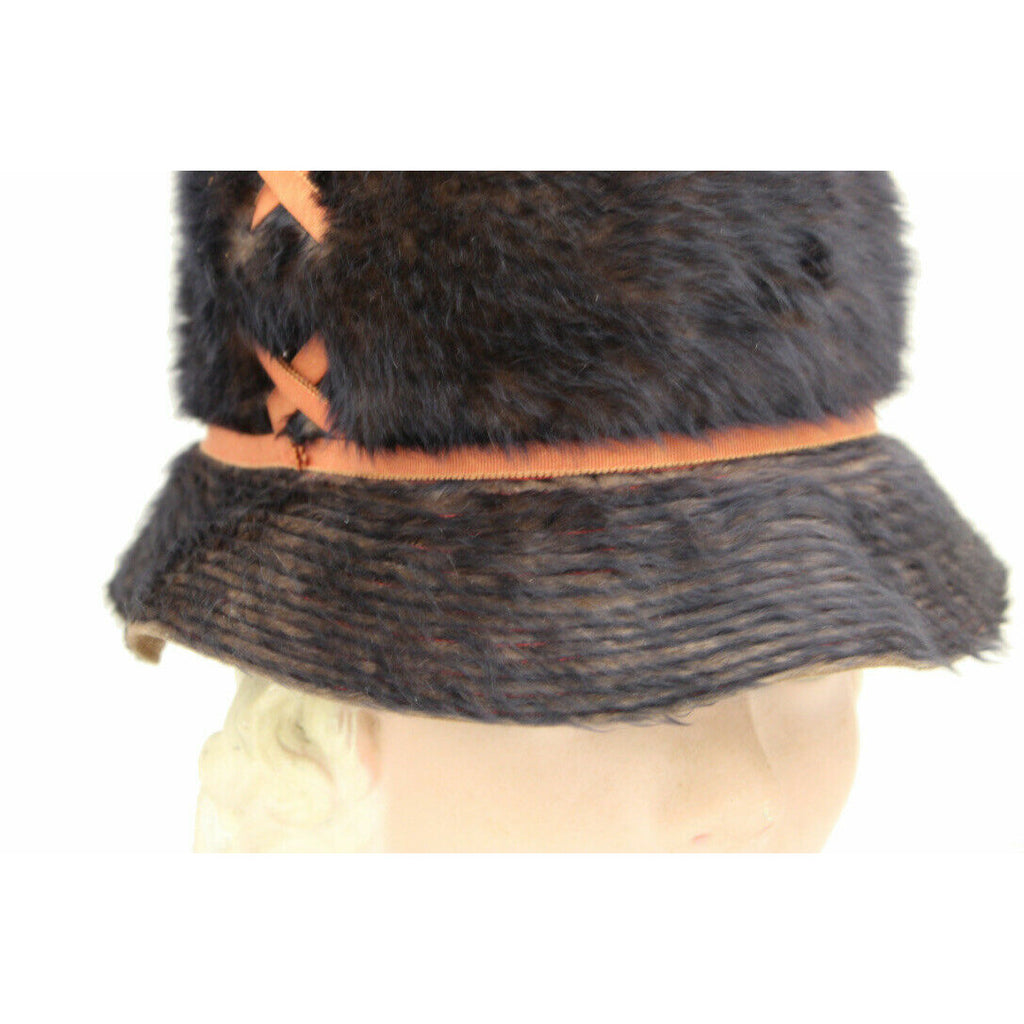 VTG 1960's Miss Carnegie / Hattie Carnegie MOD Bucket Hat Brown Fur Rust S/M The Best Vintage Clothing