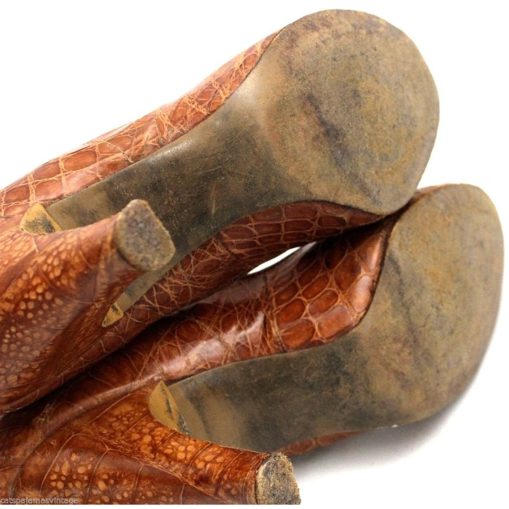 VTG LT Brown Alligator Bump Toe High Heel Pumps Size 4B 1950s Great Shape Shoes The Best Vintage Clothing