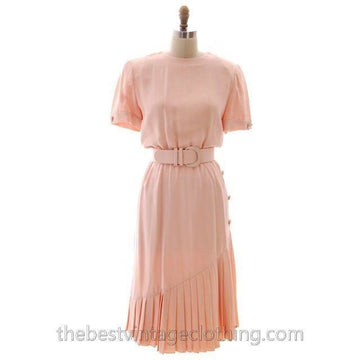 Vintage Bill Blass Dress Peach Pink Silk Huge 1980s Shoulders Sz 10 - The Best Vintage Clothing
 - 1