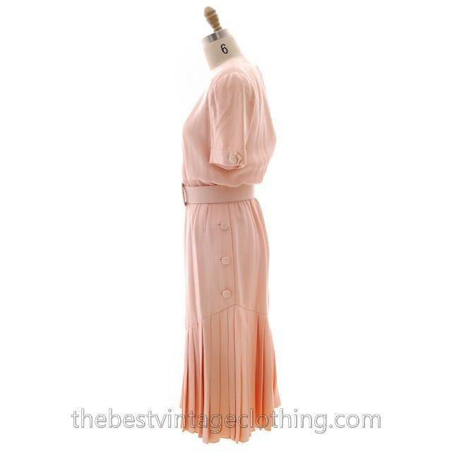 Vintage Bill Blass Dress Peach Pink Silk Huge 1980s Shoulders Sz 10 The Best Vintage Clothing