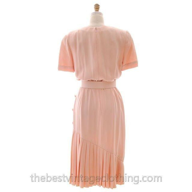 Vintage Bill Blass Dress Peach Pink Silk Huge 1980s Shoulders Sz 10 The Best Vintage Clothing