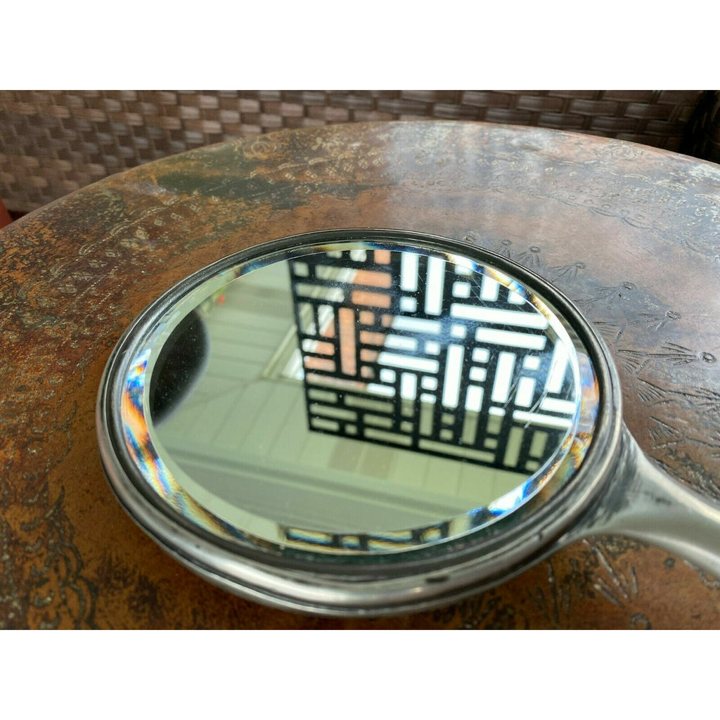 Antique Silver Hand Mirror Victorian Vanity Woman Art Nouveau Floral Bevel 9x5" The Best Vintage Clothing
