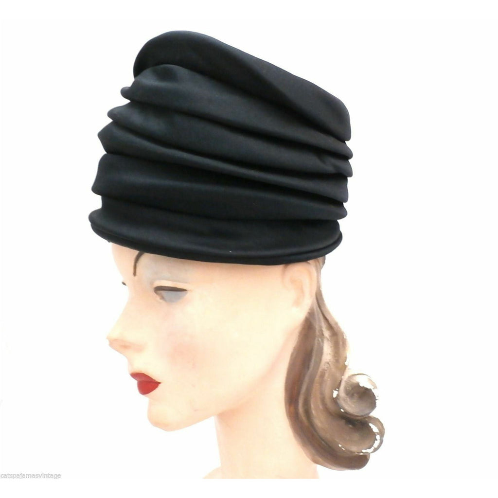 Vtg Lilly Dache Fab Tall PILLBOX Hat Cocktail DR. SEUSS Black Silk 1940s The Best Vintage Clothing