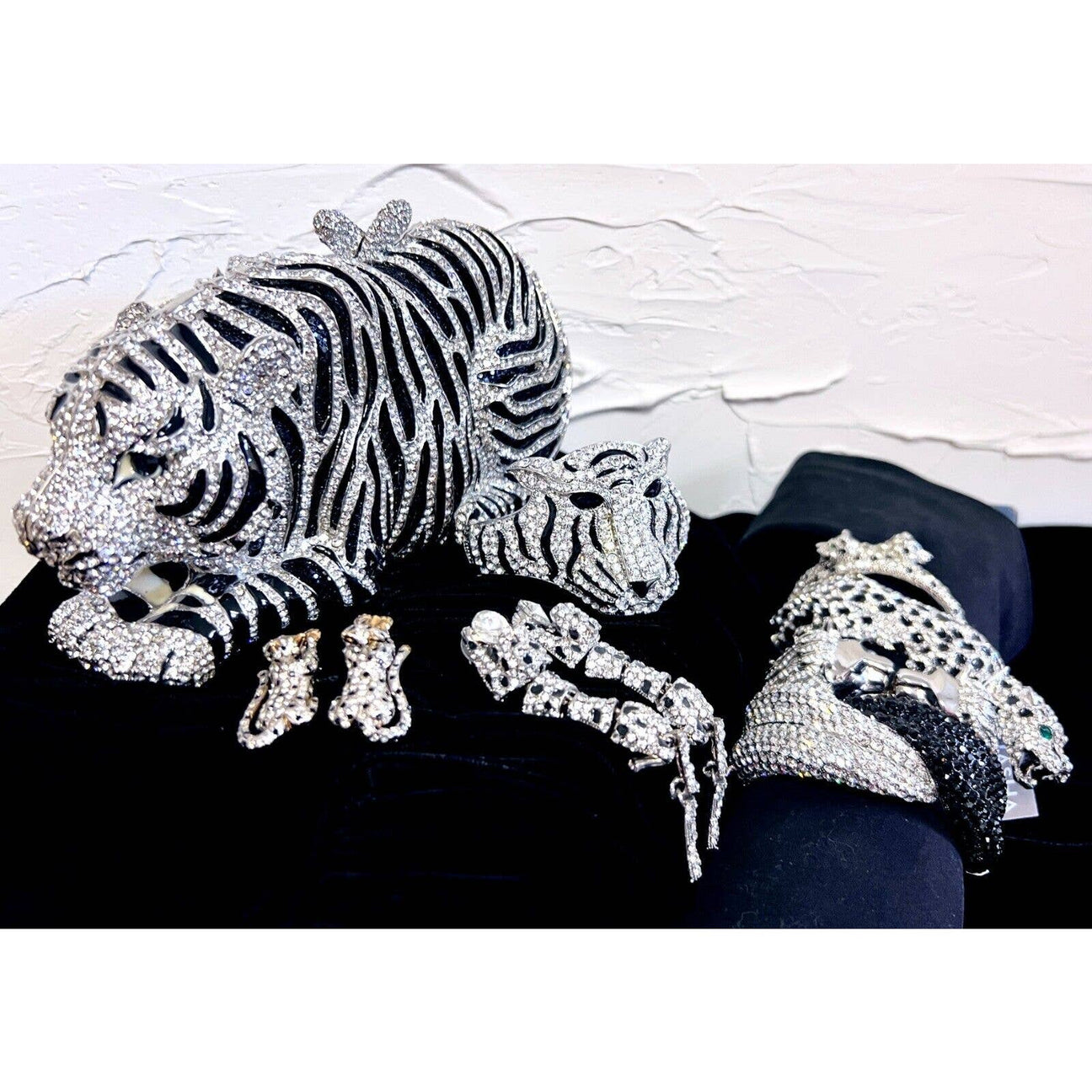 Natasha Tiger Crystal-Embellished Evening Clutch Minaudiere Bag NIB $398+ MORE! New Arrivals Natasha
