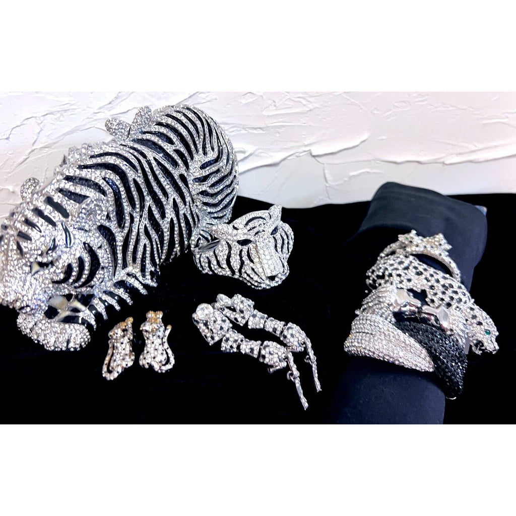 Natasha Tiger Crystal-Embellished Evening Clutch Minaudiere Bag NIB $398+ MORE! New Arrivals Natasha