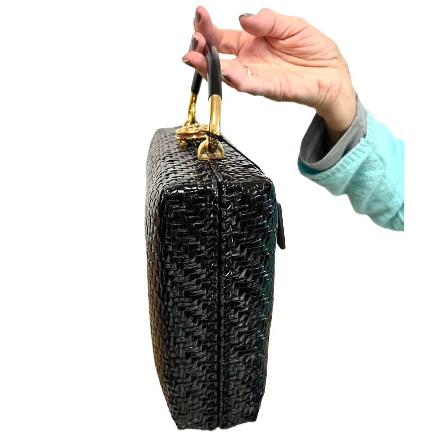 Vintage 1960s Rodo Italy Black Wicker Woven Purse Briefcase Bag NWT/Box New Arrivals Rodo