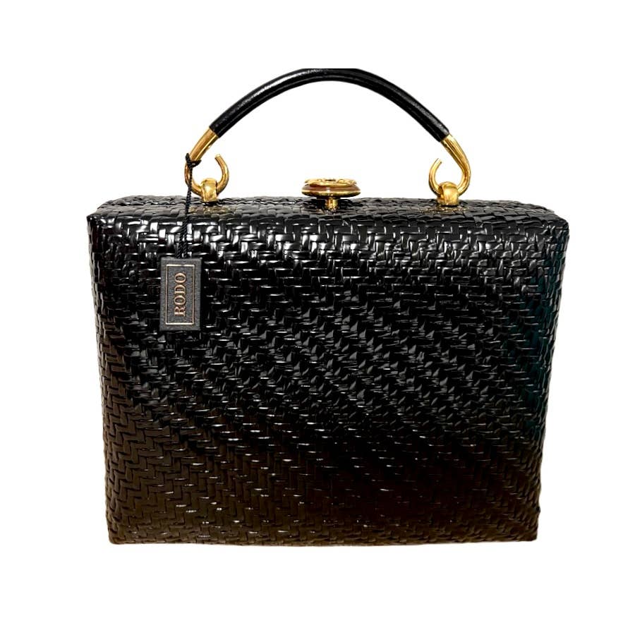 Vintage 1960s Rodo Italy Black Wicker Woven Purse Briefcase Bag NWT/Box New Arrivals Rodo