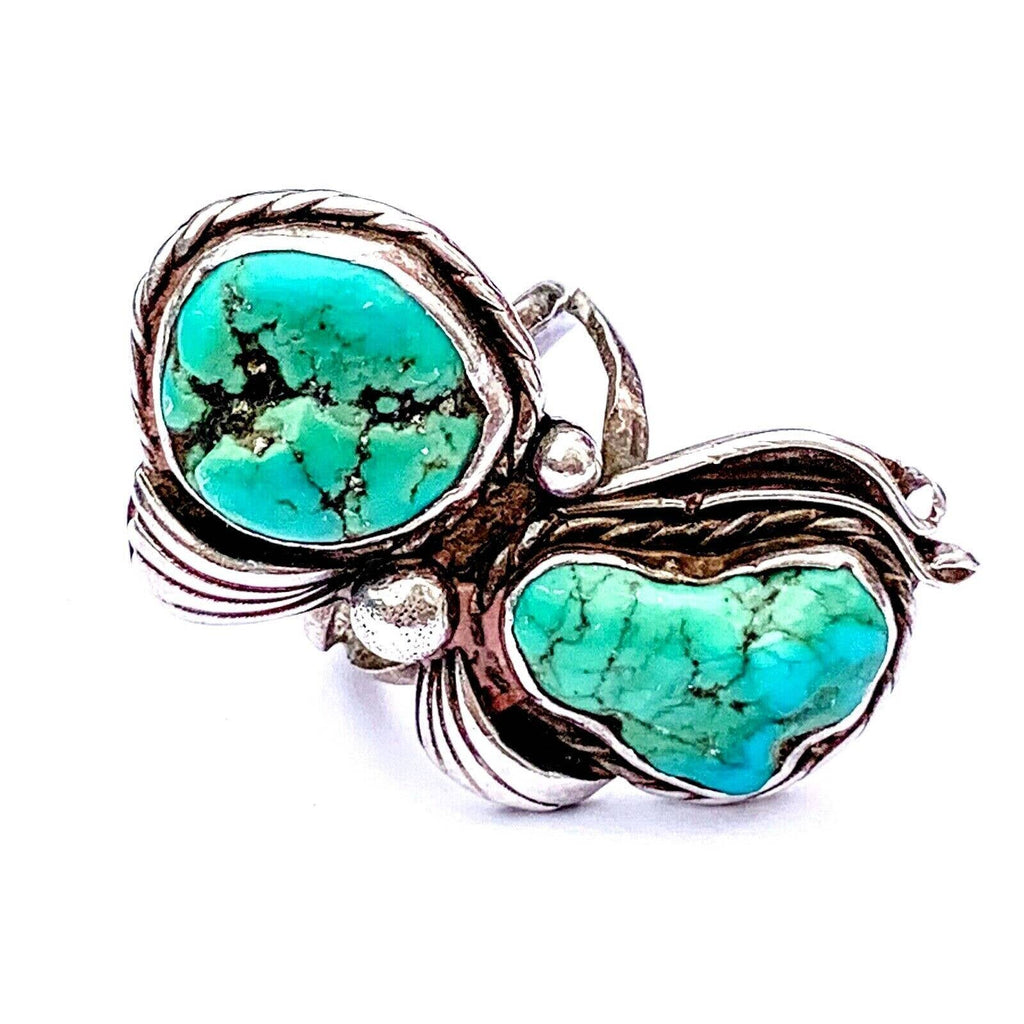 Authentic VTG Native American Sterling Turquoise Doublet Ring 5.5-6 8.9 GR New Arrivals Handmade