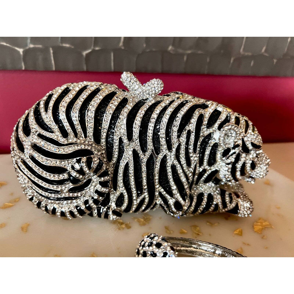 Natasha Tiger Crystal-Embellished Evening Clutch Minaudiere Bag NIB $398+ MORE! New Arrivals Natasha