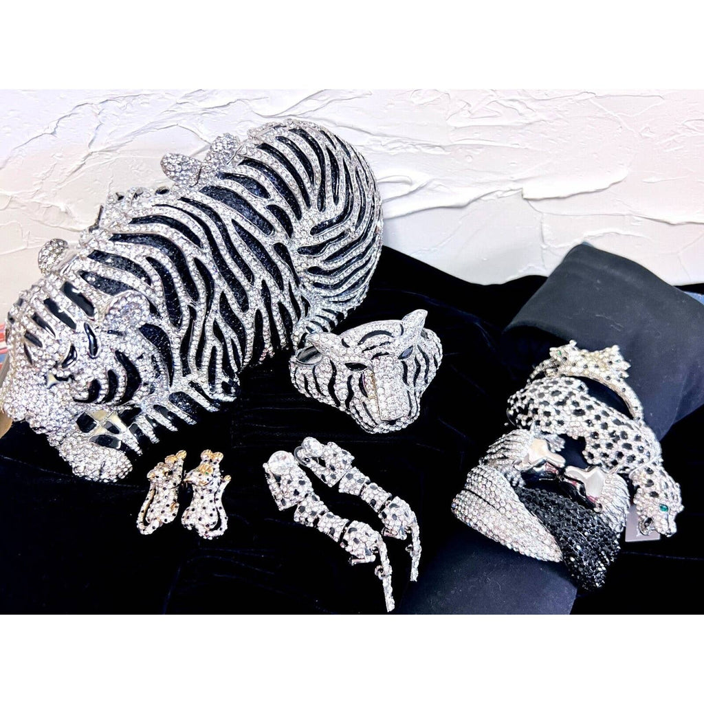 Natasha Tiger Crystal-Embellished Evening Clutch Minaudiere Bag NIB $398+ MORE! New Arrivals Natasha