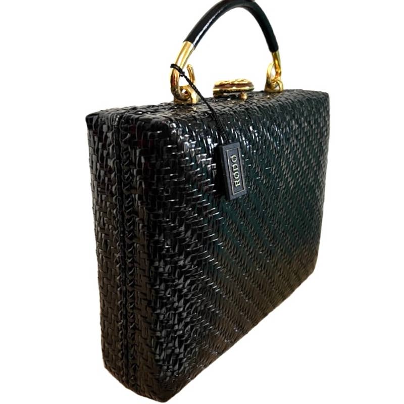Vintage 1960s Rodo Italy Black Wicker Woven Purse Briefcase Bag NWT/Box New Arrivals Rodo