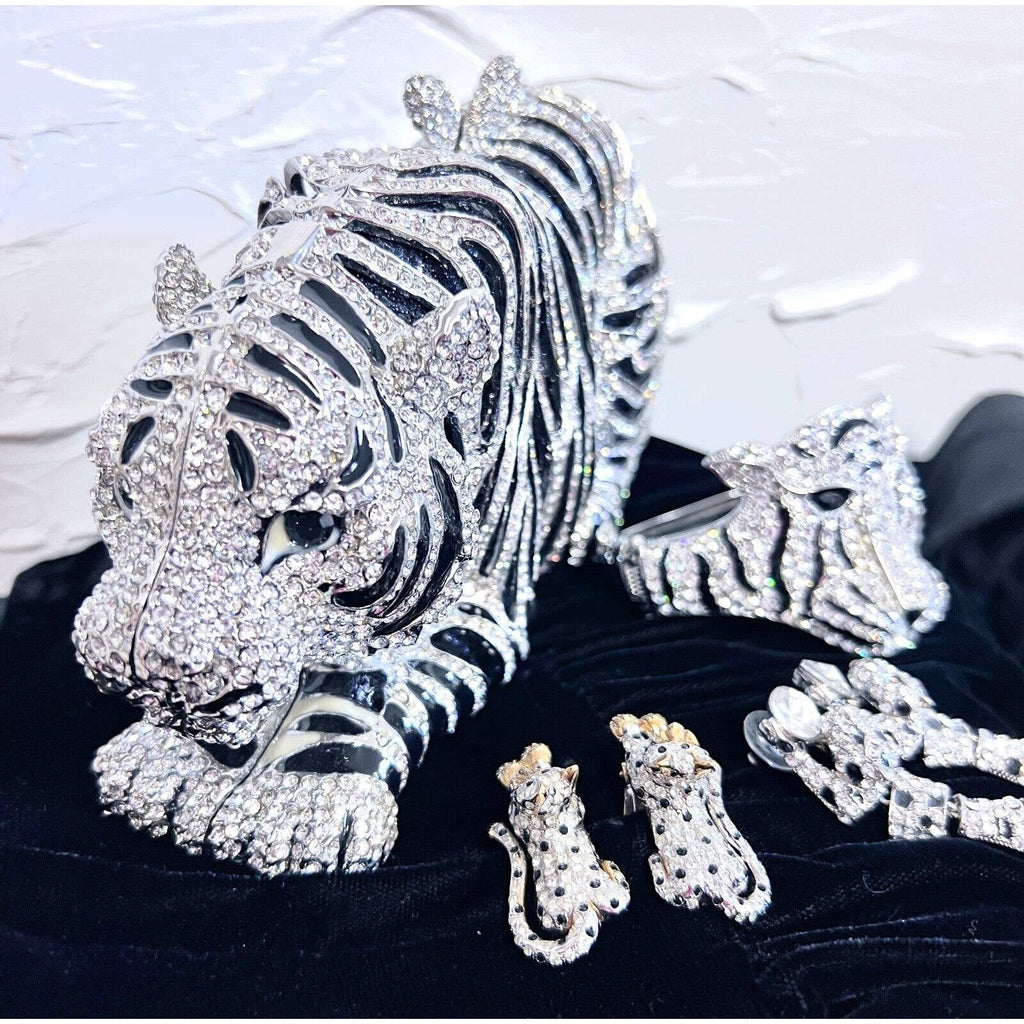 Natasha Tiger Crystal-Embellished Evening Clutch Minaudiere Bag NIB $398+ MORE! New Arrivals Natasha