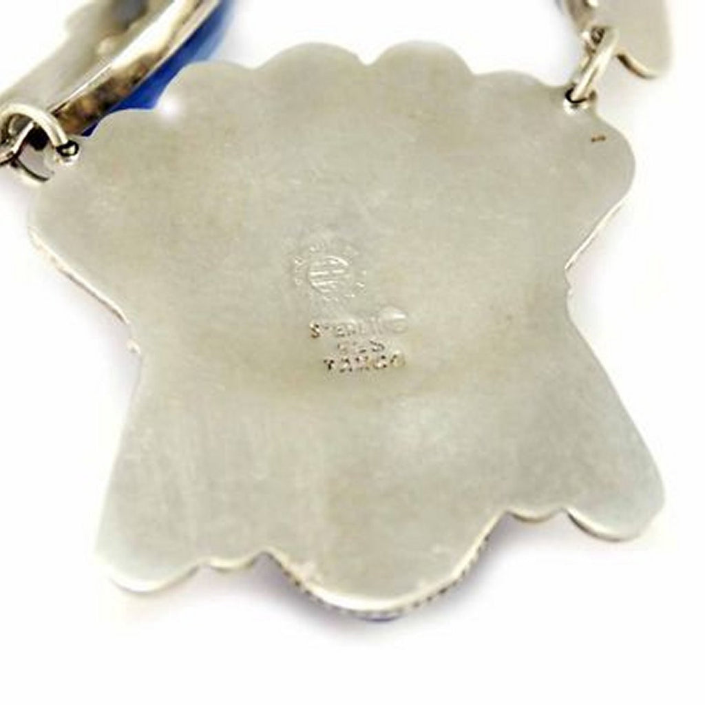 Stunning Vintage Sterling & Cobalt Taxco Signed Necklace 4 Pc Set 1940S Huge Heads Jewelry Taxco