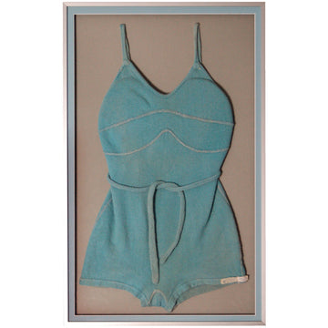 Antique Framed Ladies Wool Bathing / Swimsuit Aqua 20x32 1931 Aluminum Shadow Box Collectibles,Women's Zephyr