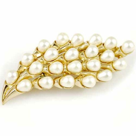 Vintage Signed Trifari Crown Goldtone/Pearl Spray Brooch 1940S Cart2cart Trifari