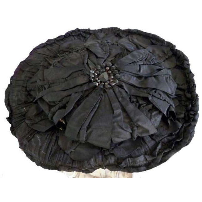 Victorian Womens Silk Wide Brim Hat Black Ribbon Jet Decoration 1890S Women's The Best Vintage Clothing