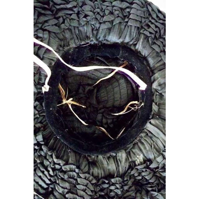 Victorian Womens Silk Wide Brim Hat Black Ribbon Jet Decoration 1890S Women's The Best Vintage Clothing