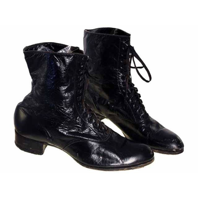 Victorian Lady Black Leather Hi Top Lace Up Boots Modern 6.5N Women's,Shoes The Best Vintage Clothing