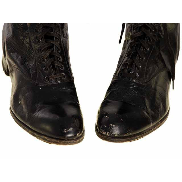 Victorian Lady Black Leather Hi Top Lace Up Boots Modern 6.5N Women's,Shoes The Best Vintage Clothing