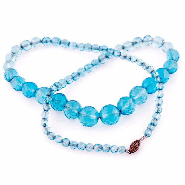 Vintage Aqua Crystal Necklace 22" Graduated Beads 1940S Cart2cart The Best Vintage Clothing