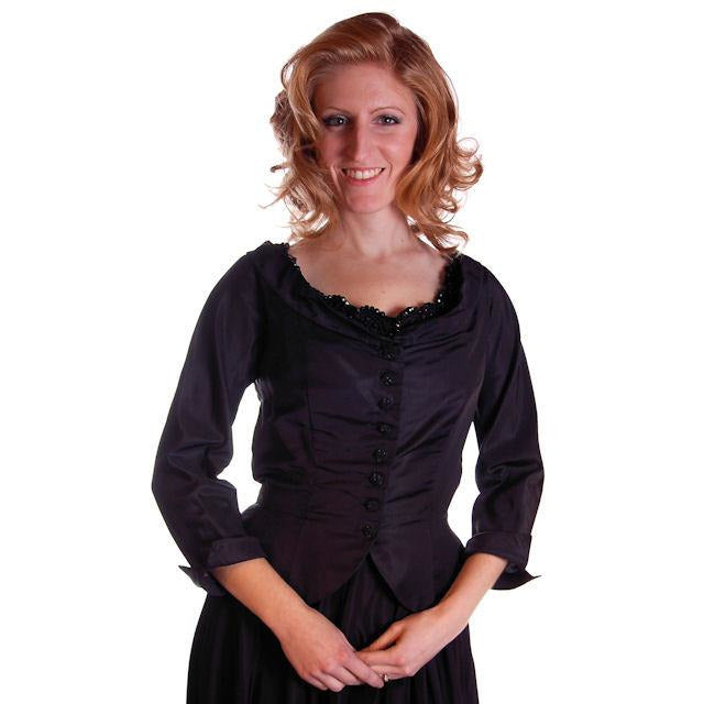 Vintage Jacket Black Silk Taffeta Beaded Cocktail 1950S Red Peplum 36B-28W Cart2cart The Best Vintage Clothing