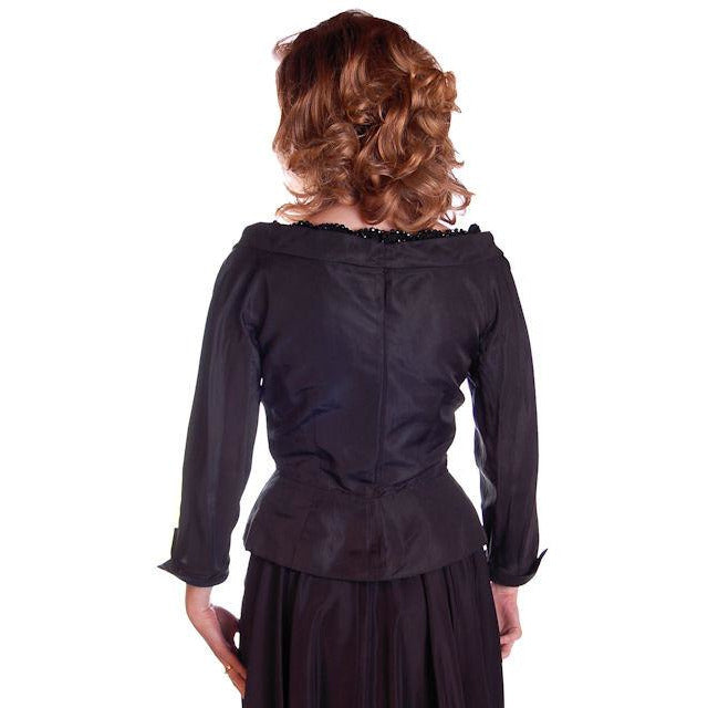 Vintage Jacket Black Silk Taffeta Beaded Cocktail 1950S Red Peplum 36B-28W Cart2cart The Best Vintage Clothing