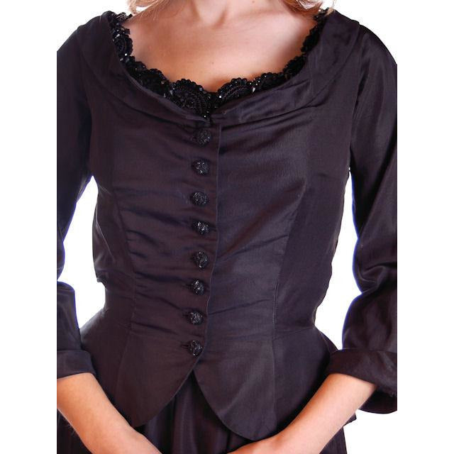 Vintage Jacket Black Silk Taffeta Beaded Cocktail 1950S Red Peplum 36B-28W Cart2cart The Best Vintage Clothing
