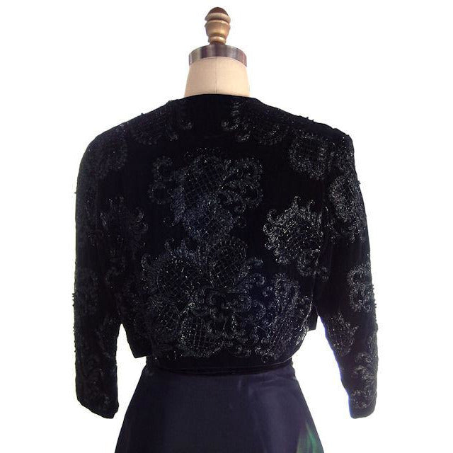 Vintage Bolero Black Velvet Heavily Beaded Soutache 1950S 38"B Provenance Women's The Best Vintage Clothing
