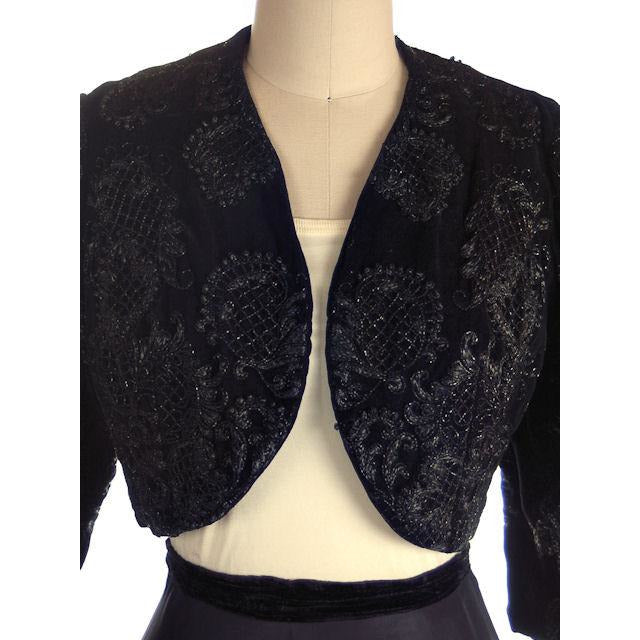 Vintage Bolero Black Velvet Heavily Beaded Soutache 1950S 38"B Provenance Women's The Best Vintage Clothing