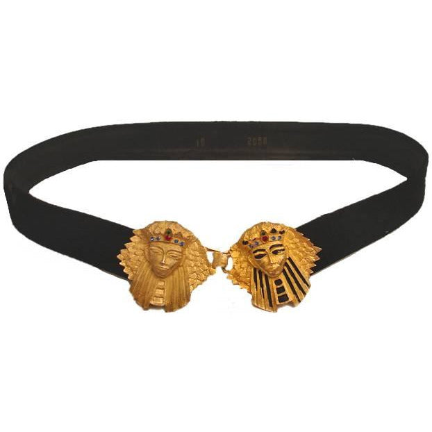 Vintage Belt Black Suede Large Egyptian King Queen Jeweled Buckle 1950S Accessories The Best Vintage Clothing