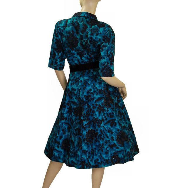 Vintage MCM Cocktail Dress Black & Turquoise Brocade Beaded 1950S Peer 36-26-Free S Cart2cart Peer