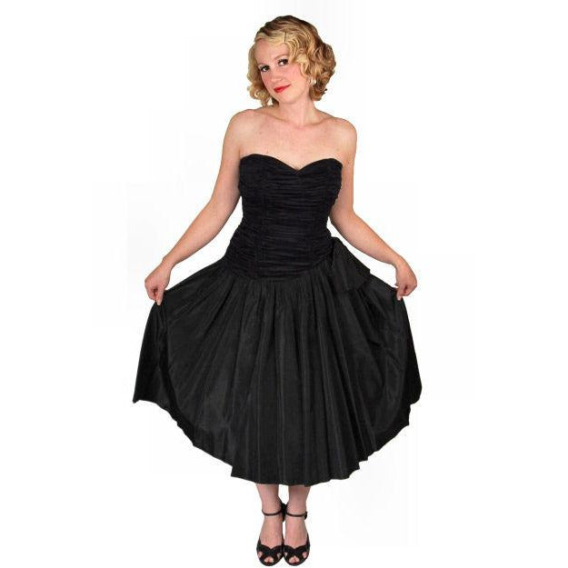 Vintage Black Strapless Cocktail Dress ShirredRayon & Taffeta 1950S 34-26-Free Cart2cart The Best Vintage Clothing