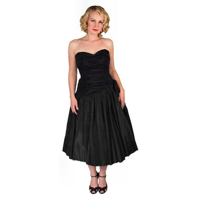Vintage Black Strapless Cocktail Dress ShirredRayon & Taffeta 1950S 34-26-Free Cart2cart The Best Vintage Clothing